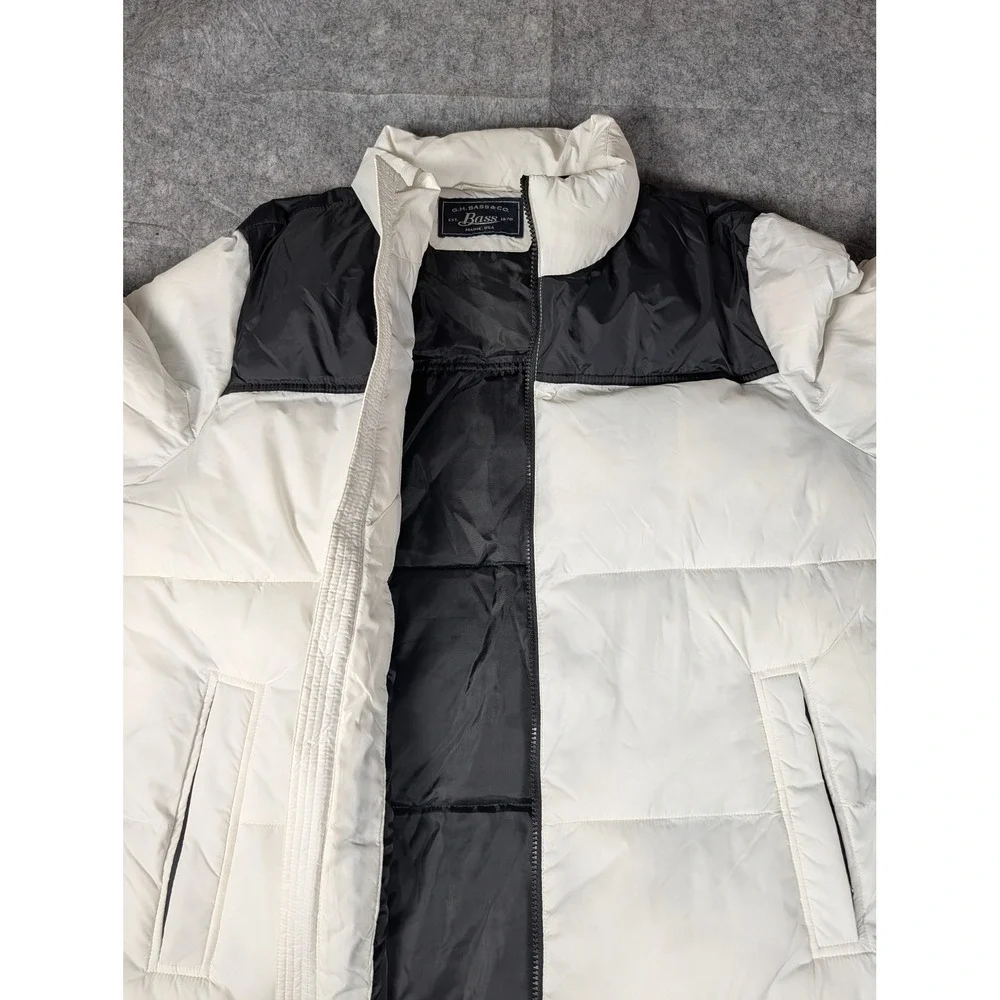 GH Bass Mens White Black Colorblock Puffer Jacket Full Zip Insulated Coat L‎